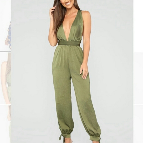 Fashion Nova Pants - NEW Olive Silk Jumpsuit Size XL (true to size)